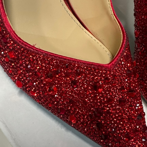 Betsey Johnson Red Glitter Slingback Heels - Picture 3 of 4